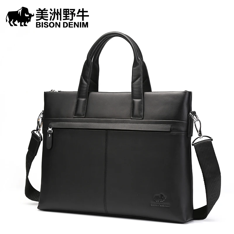 Brand BISON DENIM Handbag Men Briefcases Genuine Leather Shoulder Bags Tote Laptop Bags Men's Messenger Bag Business Travel Bag