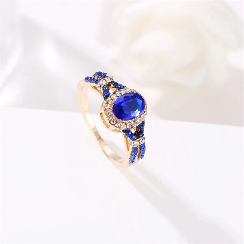

Unique Temperament Blue Zircon Crystal Oval Ring Wedding Engagement Ring Ladies Men