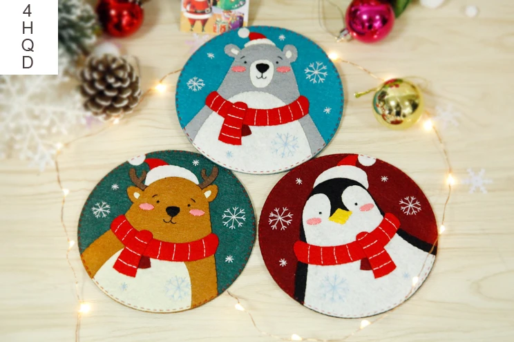 

3pcs Creative DIY Table Placemat Dining Coffee Cup Mat Non woven Fabric Material Handmade Christams Gift Decor Free Ship
