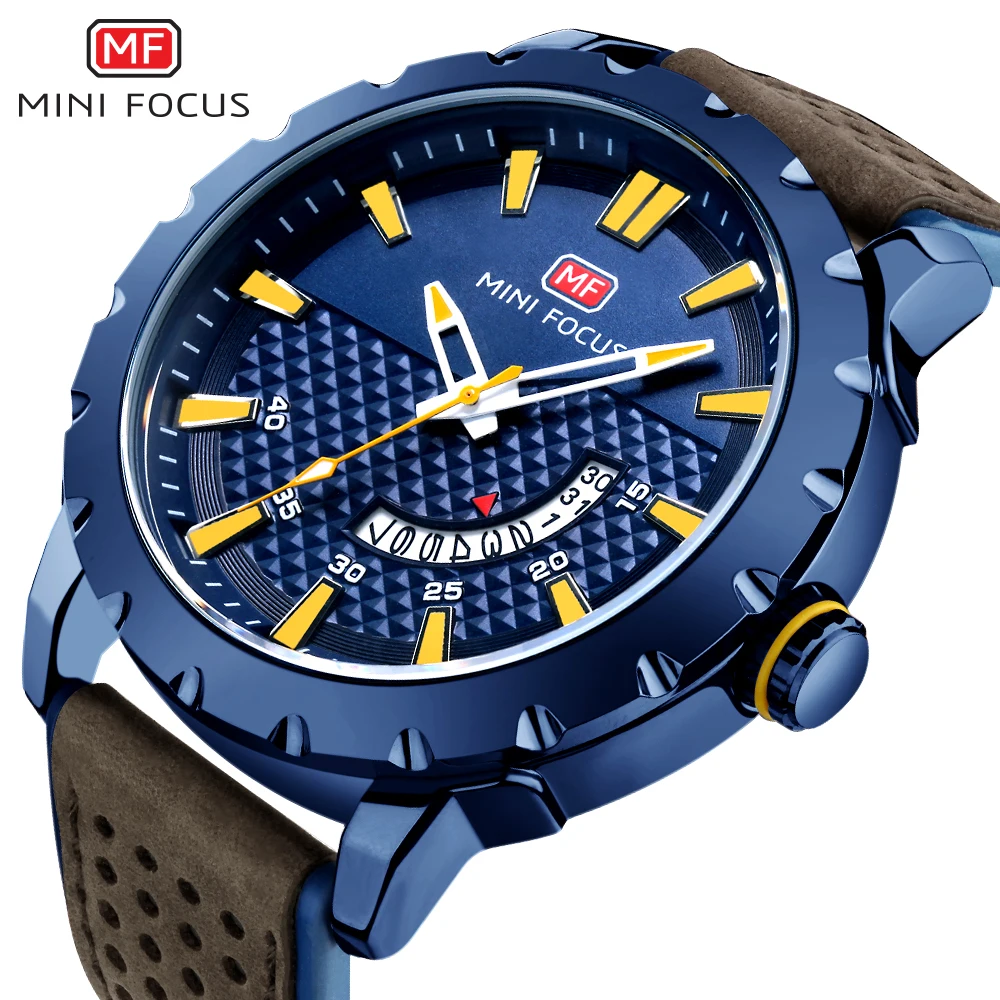

MINI FOCUS Fashion Sport Watch Men Quartz Analog Clock Calendar Marine Dial Contrast Color Chic Mens Watches Top Brand Luxury