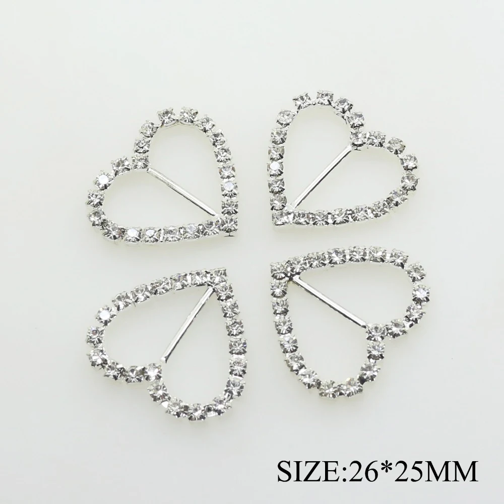 

10pcs/lot 25*26mm Heart Rhinestone Buckles Ribbon Slider Women Clothing for Wedding Invitation Card Hair Craft Accessories