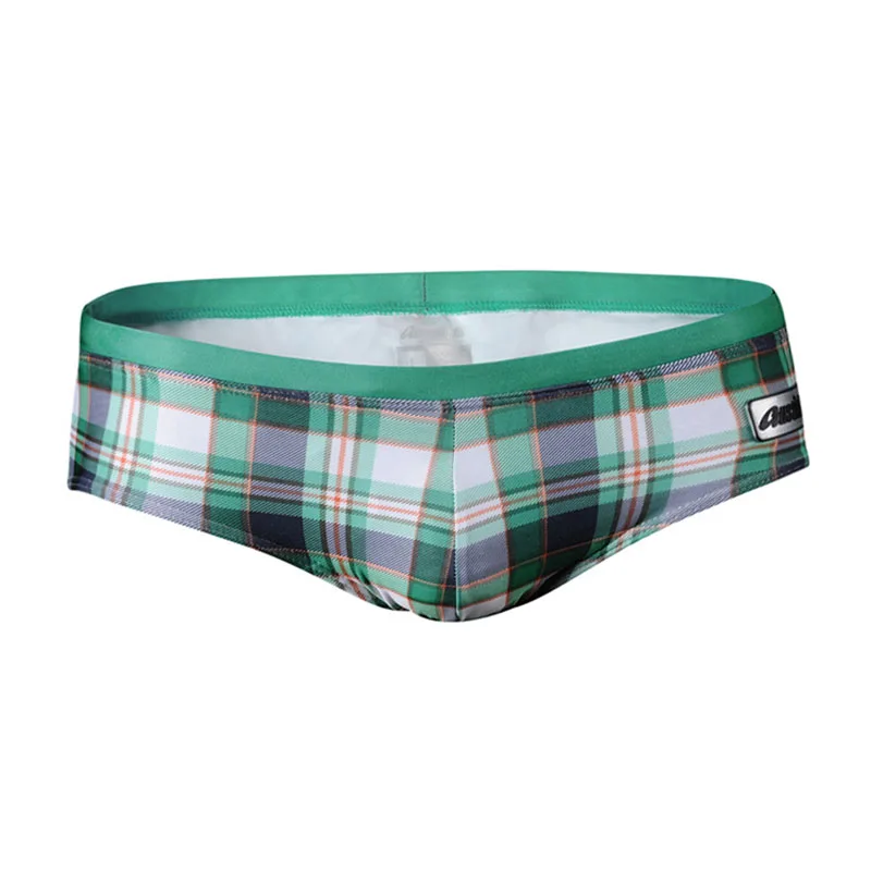 Мужские плавки Сексуальная одежда шорты для бассейна клетчатые мужские плавки бикини купальный костюм боксеры купальники maillot de bain низкая талия - Цвет: green briefs
