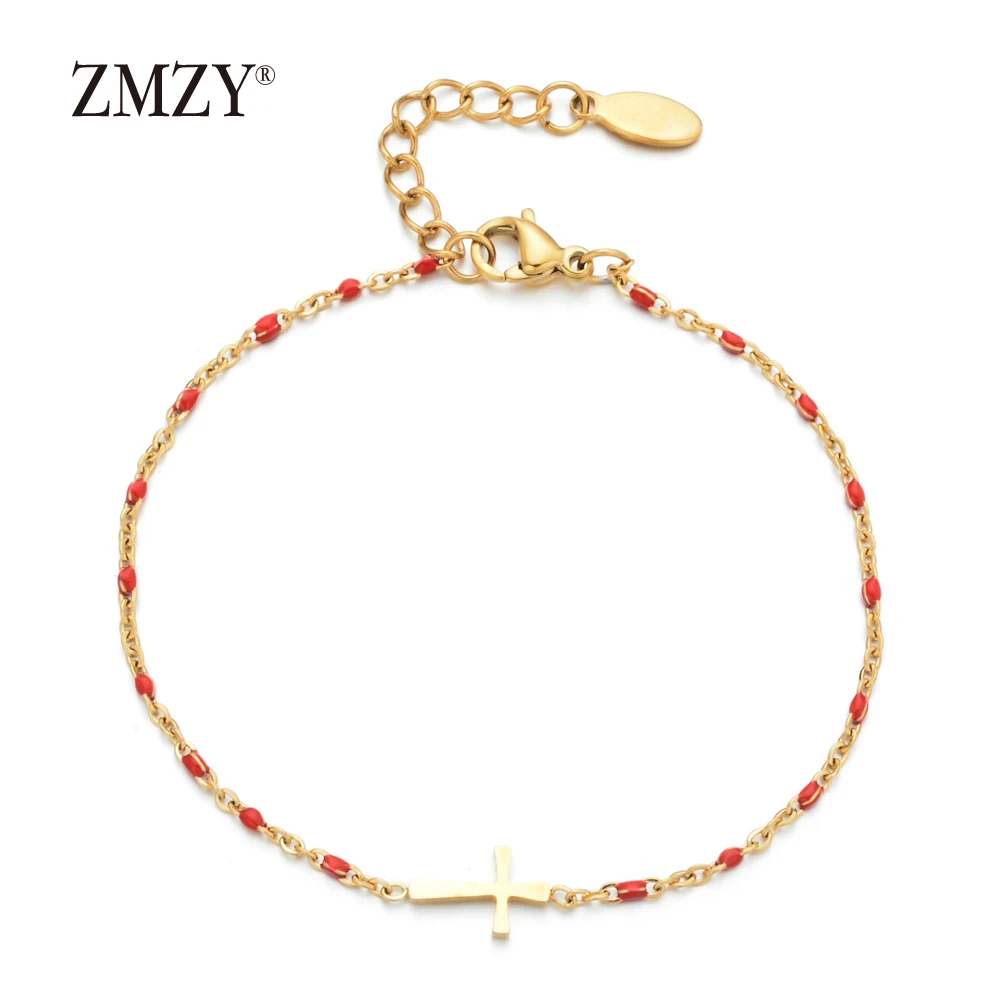 ZMZY Fashion Sideways Jesus Christian Stainless Steel Cross Bracelets for Women Charm Keepsake Girl Bracelet Jewelry
