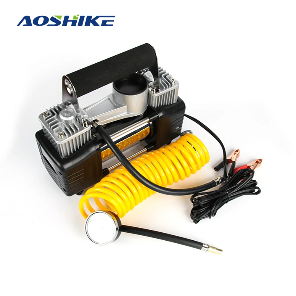 

AOSHIKE 12V 150W 24A Car Pump Air Compressor Dual Cylinder Metal Auto Car Tire Inflator For Car Tire With Cigarette Lighter