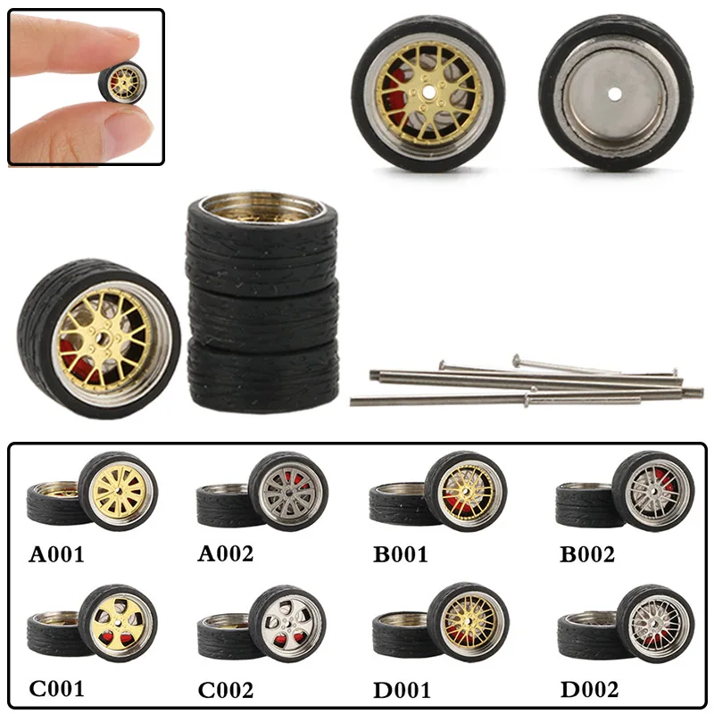 

4pcs / set 1:64 Car Wheels Modified Vehicle Accessories Refit Rubber Tire For Toy Cars Model Collection Adults Toys