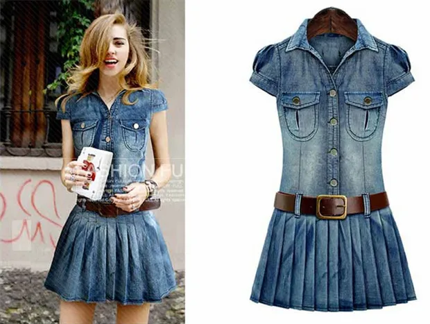 pleated denim dress