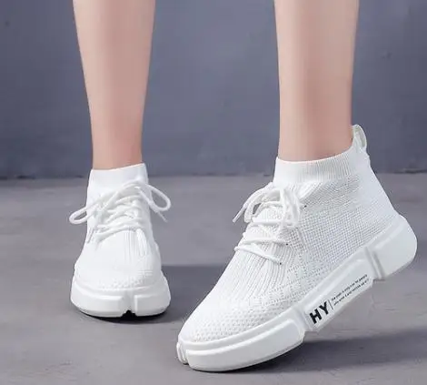

2018 new breathable casual thick flat high high socks shoes women..