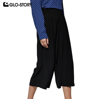 

GLO-STORY 2019 New Modis Women Solid Calf-Length Black Wide Leg Pants Multi-Color Lady's Bottom Cropped trousers WSK-7976