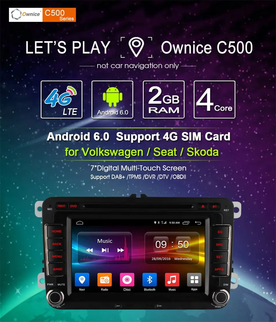 Ownice C500 Android 6.0 4Core 2G RAM Car DVD Player For Volkswagen Passat POLO GOLF Skoda Seat Leon With GPS Navi 4G LTE Network