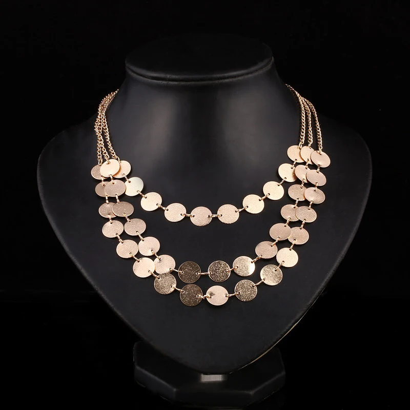 

ZOSHI Ethnic Custom Geometric Coin Maxi Necklace Gold Color Chain & Pendants Retro Exaggerated Accessories Jewelry For Women