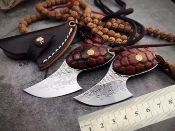 

PSRK Pendant Tortoise VG10 95 level Damascus self-defense wild jungle straight knife collection of outdoor survival Camping tool