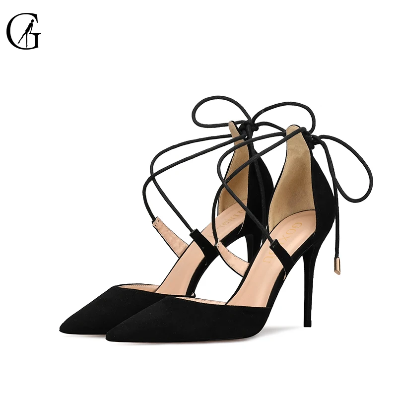 GOXEOU 2018 New Women Sandals size32-46 Thin Heel High Heels Sexy Cross-tied Pointed Toe Wedding Office Handmade Free Shipping