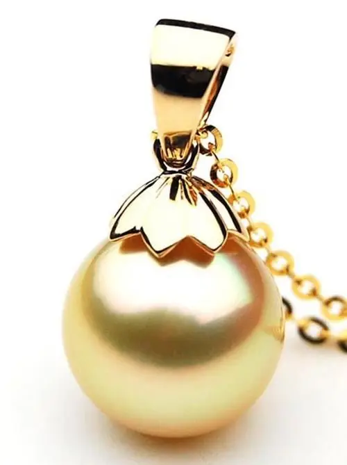 

chinese south seas 12mm south seas yellow gold pearl pendant necklace18''