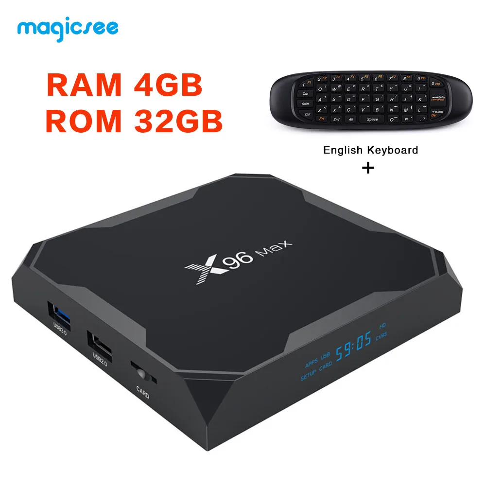 ТВ-приставка Magicsee X96MAX Amlogic S905X2 Android 8,1 4 Гб 64 Гб четырехъядерный 2,4G& 5 ГГц Wifi 1000M 4K медиаплеер смарт-приставка - Цвет: 32G with C120 EN