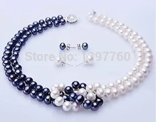 

Miss charm Jew.64 White & Blue Freshwater Pearl Necklace & Earring Set hot