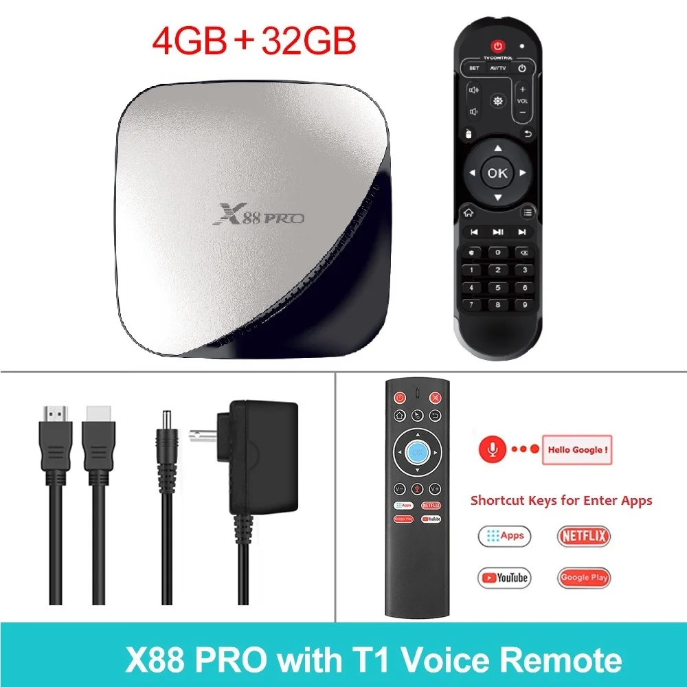 4 ГБ 128 ГБ X88 Pro Smart tv BOX Android 9,0 Rockchip RK3318 четырехъядерный wifi проигрыватель Google X88Pro 4 ГБ 32 ГБ телеприставка 2 Гб 16 Гб - Цвет: 4GB32GB T1 Voice RC