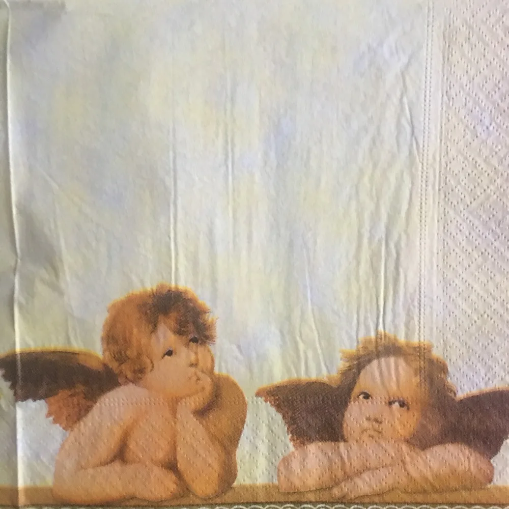 

20 Vintage table napkin paper cute tissue angle wing boy handkerchief decoupage wedding kids party serviette home dinner decor