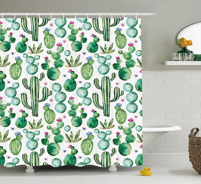 Aliexpress Green Decor Shower Curtain Mexican Texas Cactus Green Decor Shower Curtain Mexican Texas Cactus Plants Spikes Cartoon Like Art Print White Light Pink And Lime