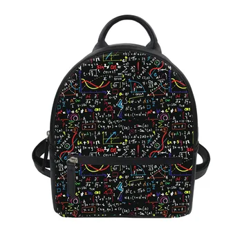 

THIKIN Female Shoulder Bags Math Formula Print Ladies Backpack PU Soft Leather Backpack Women Casual Small Preppy Girl Rucksacks
