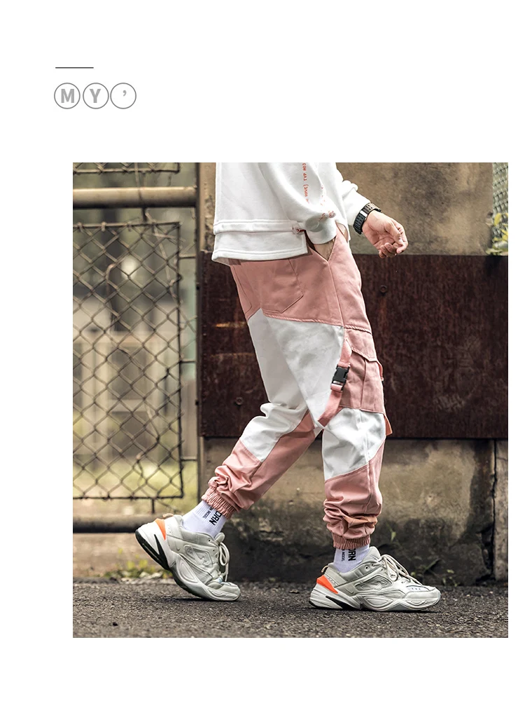 Una Reta Man Pants New Fashion Streetwear Joggers Hip Hop Trousers Men casual Elastic Waist Buckle design Pink Cargo Pants Men