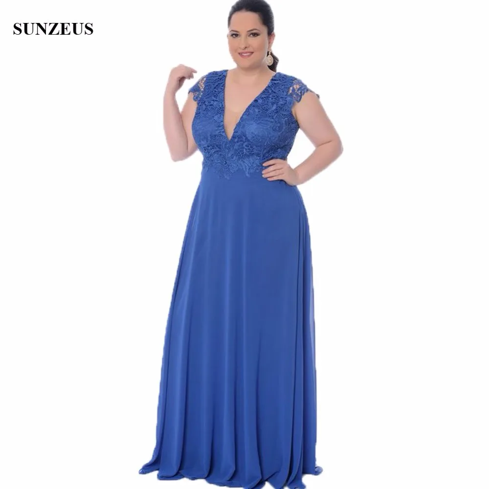 A-lijn V-hals Lace Cap Sleeve Moeder Van De Bruid Jurk Lange Blauwe Chiffon Vrouwen Wedding Partij Jassen Plus Size CM046 A-lijn V-hals Lace Cap Sleeve Moeder Van De Bruid Jurk Lange Blauwe Chiffon Vrouwen Wedding Partij Jassen Plus Size CM046