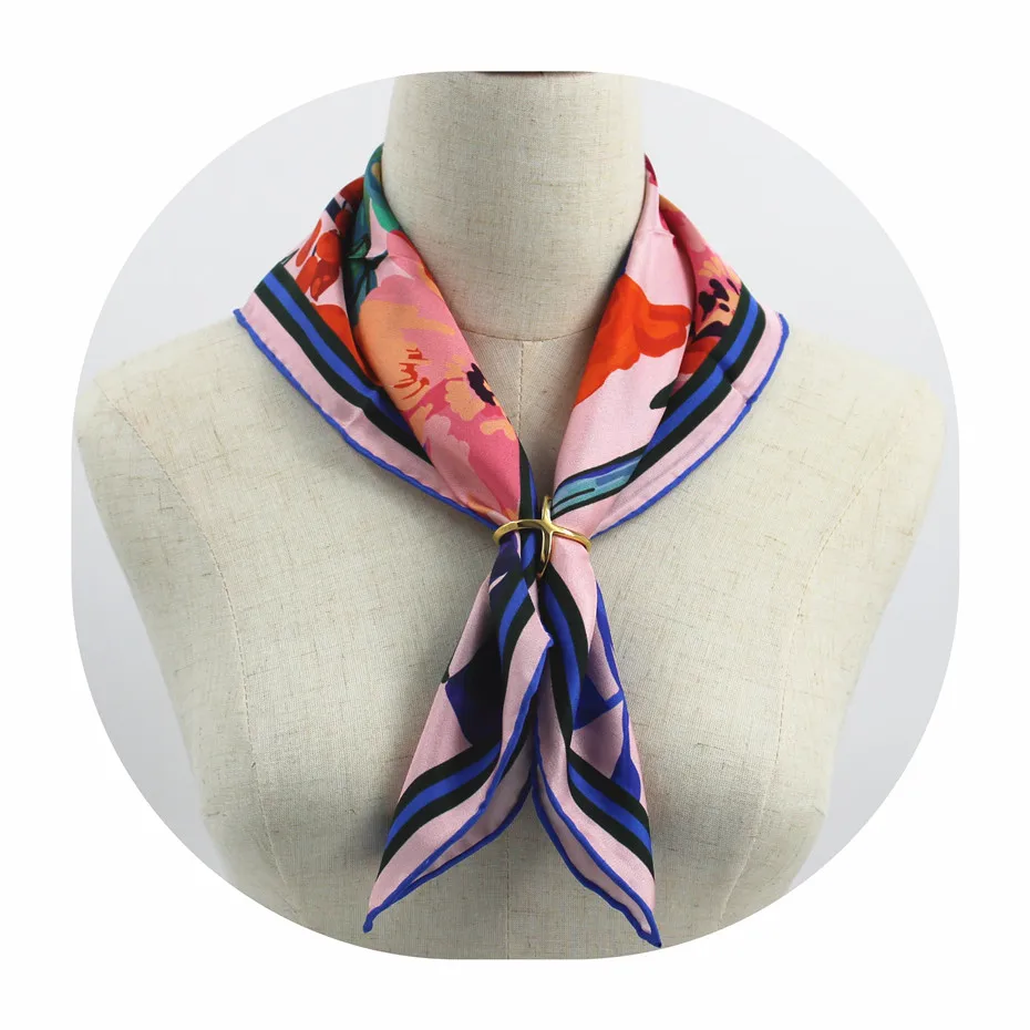 [XiuKe] шарфы Новая мода женский шелковый шарф бандана с рисунком маленький квадратный шарф птица цветок саржевая шелковая шаль Размер: 52x52 - Цвет: Розовый
