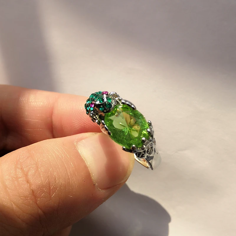 Модные Винтажные кольца на палец с зеленым кубическим цирконием и кристаллом лягушки для женщин, индивидуальные серебряные кольца с животными, свадебные кольца, ювелирные изделия