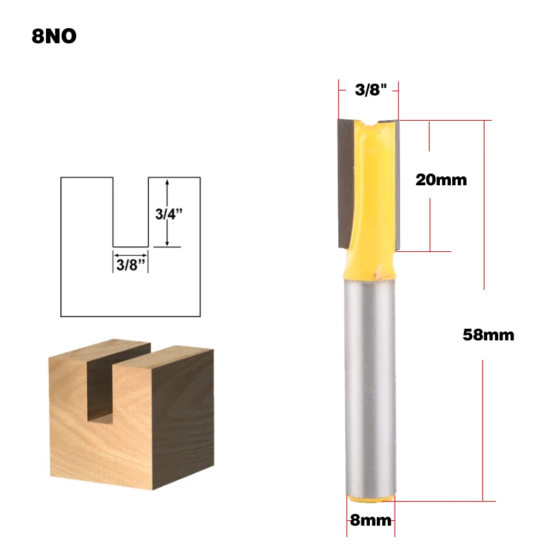 1 шт. 8 мм хвостовик древесины маршрутизатор бит прямой Концевая фреза триммер очистка заподлицо отделка угловая круглая бухта коробка биты инструменты фрезерные Cutte CHWJW - Длина режущей кромки: 8NO
