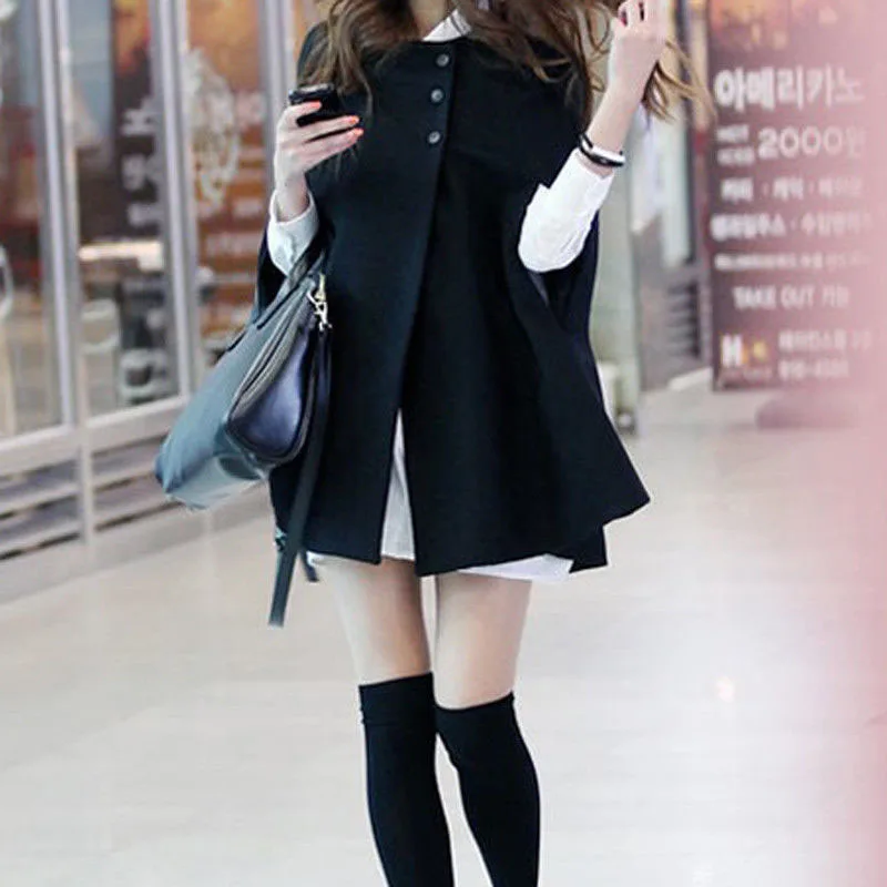 

Jacket Coat Women Loose Wool Cloak Batwing Poncho Winter Warm Cape Parka Outwear New Stylish Fashion Polyester