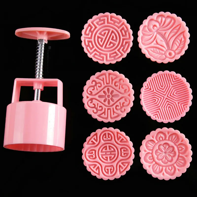 

AMW 100g Flower Moon Cake Mold Hand Press Plastic Mooncake Mould Cake Decorating Tools