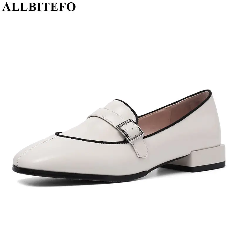 

ALLBITEFO thick heel genuine leather high heel shoes office ladies women heels buckle spring autumn fashion girl high heels