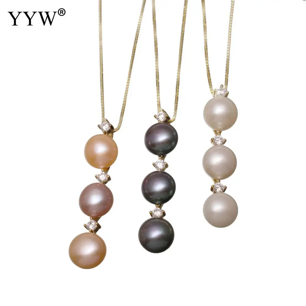 Freshwater Pearl Necklace Gold Color Box Chain Choker Pendant Necklaces for Woman Cubic Zircon Rhinestone Charm Dangle | Украшения и