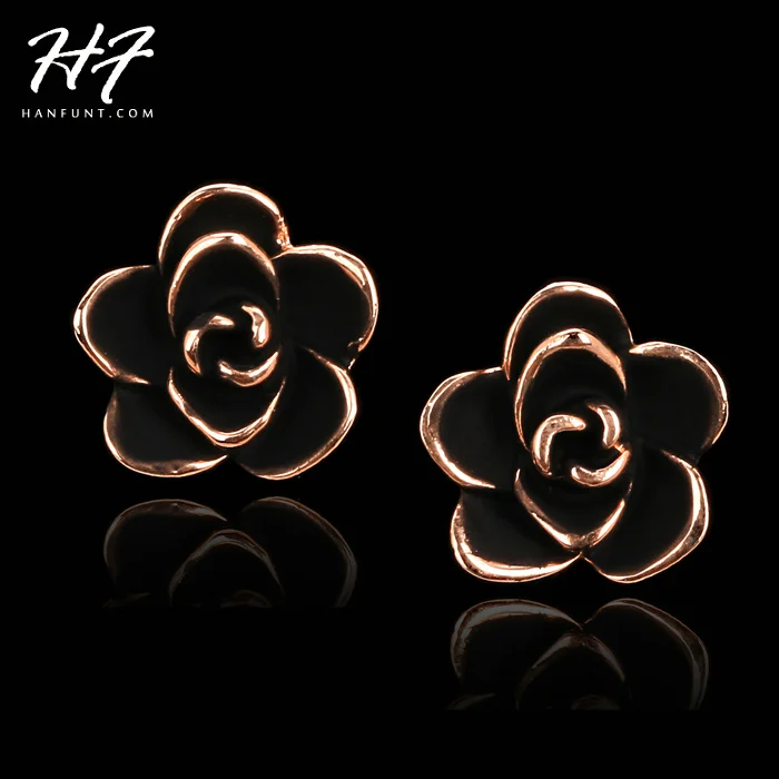 

Top Quality E510 Little Black Rose Stud Earrings Rose Gold Color Jewelry Austrian Crystal Wholesale
