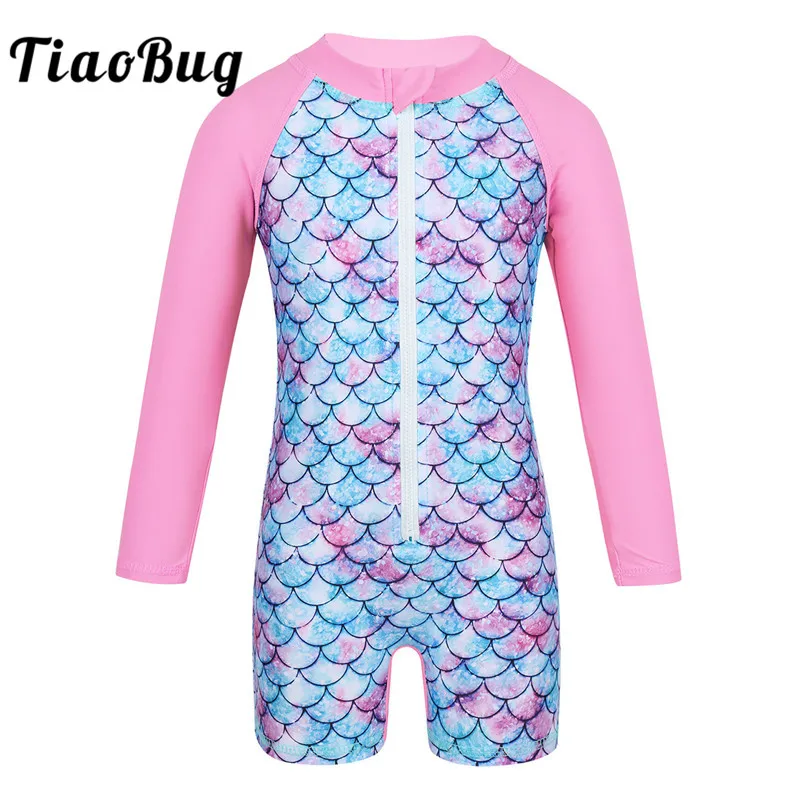 

TiaoBug Baby Girls Long Sleeves Mermaid Fish Scales Pattern Printed Rash Guard Swimsuit Children Toddler Swimwear Bathing Suits