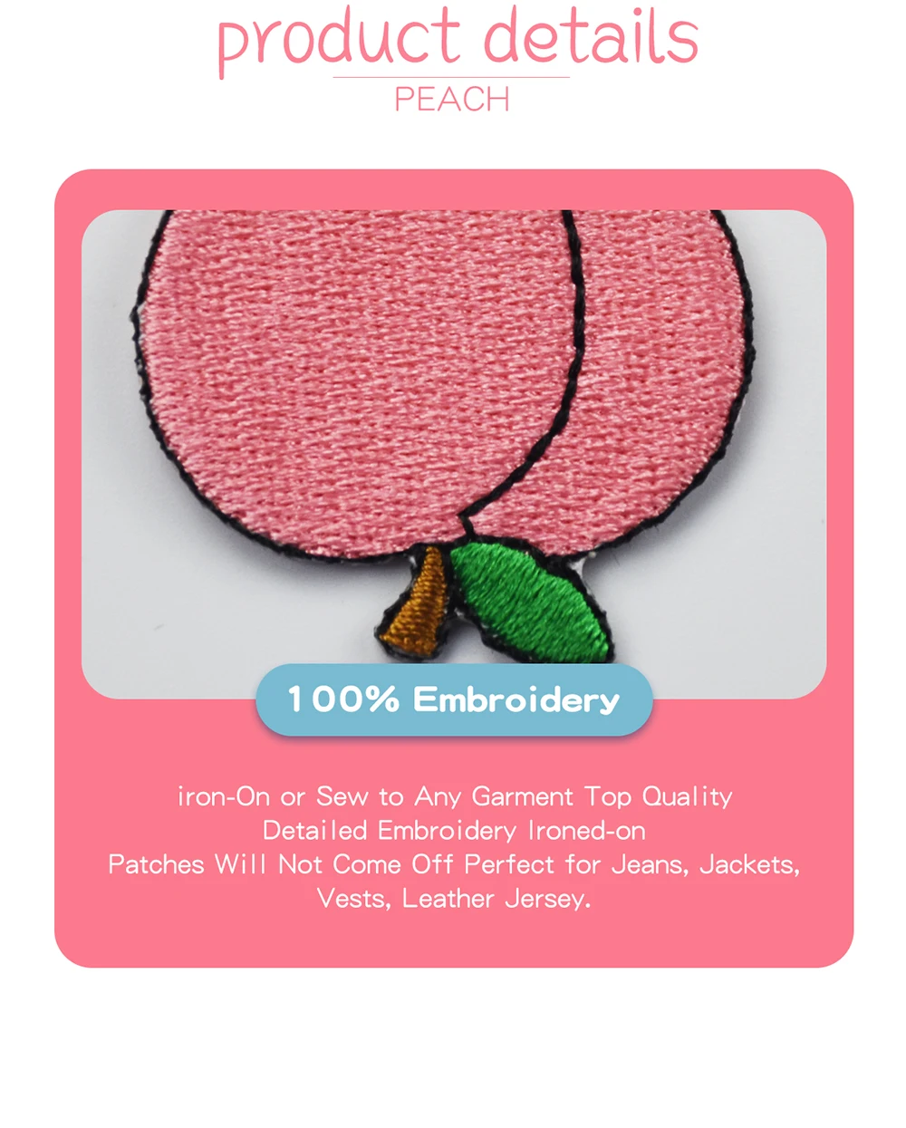 Pink Honey Peach 4cm Embroidered Patch mini chest size applique for clothing custom your design (4)