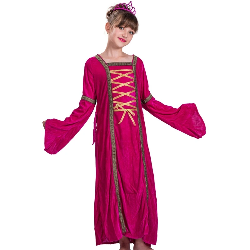 

Girls Maid Marion Costume Kids Medieval Fancy Dress Historical Tudor Princess