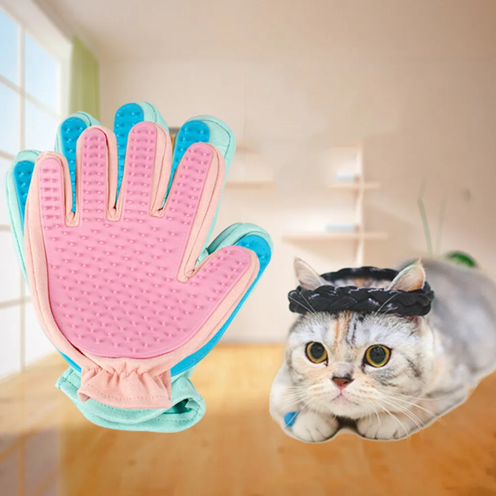 Pet Grooming Glove Hair Removal Mitts Gentle Brush Cat Dog Long short