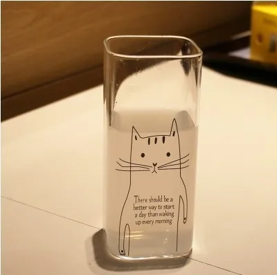 Термостойкие стеклянные кофейные кружки с милым котом, креативные термостойкие чайные чашки с Китти, молоком, чашками для домашнего офиса, кружки для напитков, квадратная чашка - Цвет: Cat