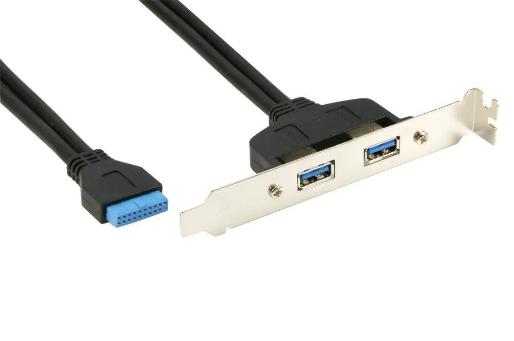 Adaptateur de câble de connecteur d'en-tête avec fente PCI, panneau arrière femelle vers carte mère, carte mère, 2 ports USB 3.0, 50cm, 20 broches