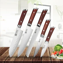 SUNNECKO 5PCS Knives Set German 1.4116 Steel Santoku Bread Utility Chef Kitchen Knife Color Wood Handle Fruit Paring Cut Knives