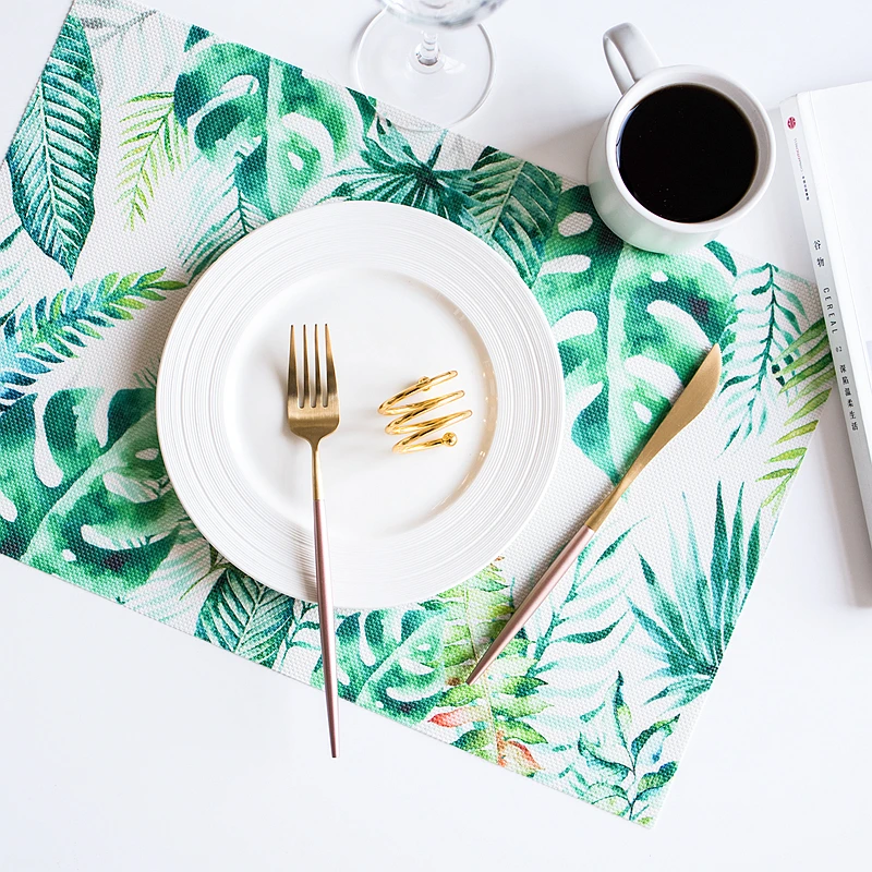 النباتات الاستوائية فلامنغو تحديد الموقع طاولة طعام الوقايات بساط عازل مربع PVC للماء المطبخ اكسسوارات الديكور المنزل