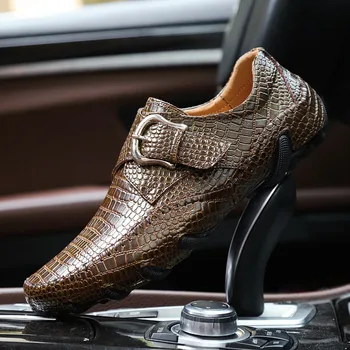 

Men Loafers Spring And Autumn Men Casual Shoes Genuine Leather Driving Shoes Crocodile Texture Men'S Flats Shoes Plus Size