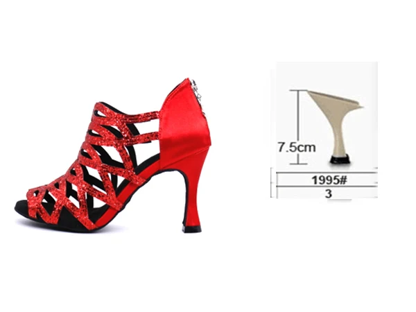 Samisoler/Блестящая обувь с вырезами; женская обувь для латинских танцев; Танцевальная обувь для танго, джаза; обувь для сальсы, бальных танцев; модная обувь для танцев 5-10 см - Цвет: Red heel 7.5cm