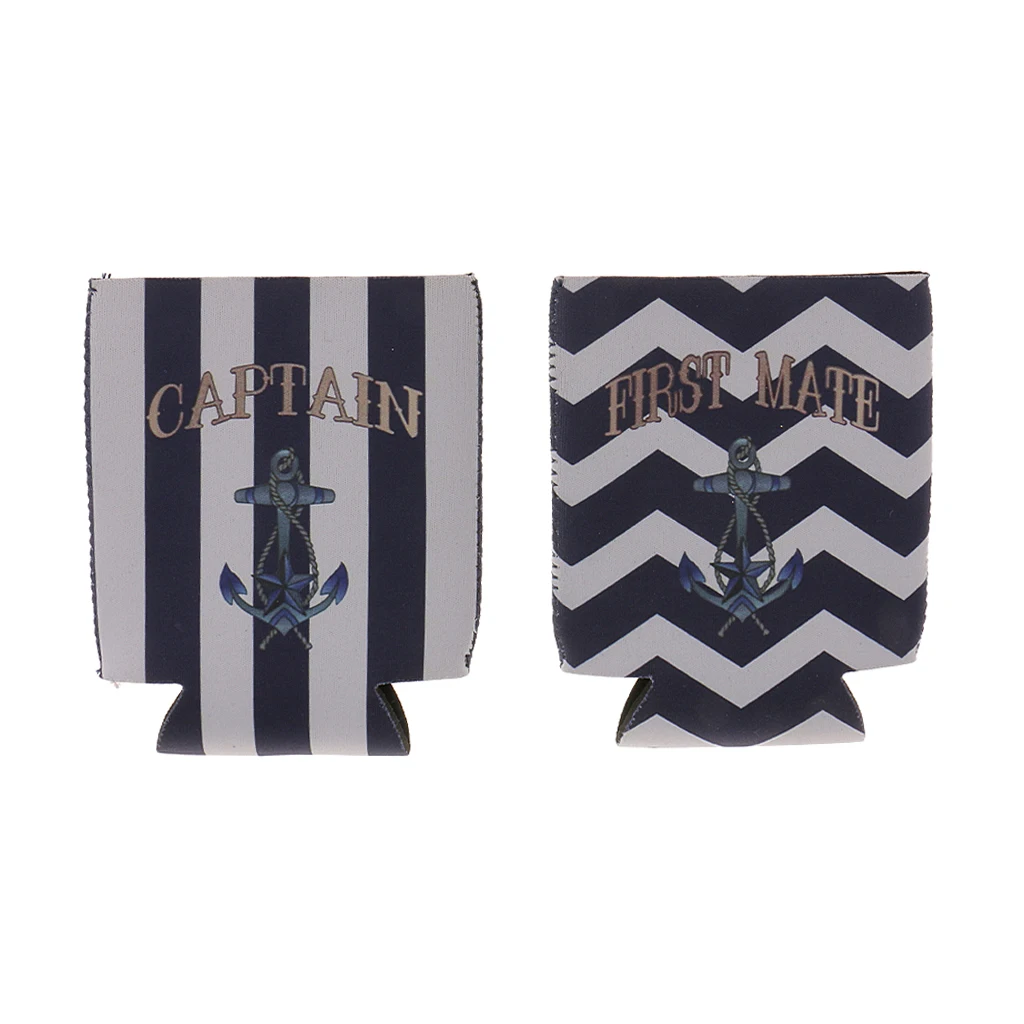 Set of 2pcs First Mate Captain Anchor Pattern Stubby Beer Bottle Tin Cooler Wrap