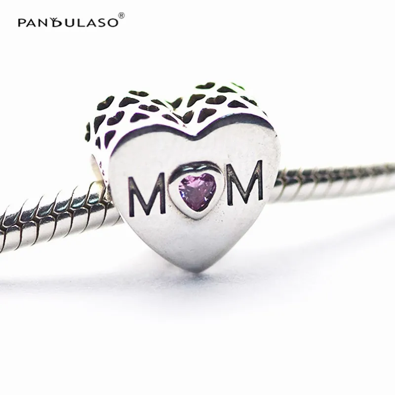 

Pandulaso Pink Heart Stone Beads Fit Women DIY Charms Bracelets Mom Crystal Beads for Jewelry Making Mother's Day Silver Jewelry