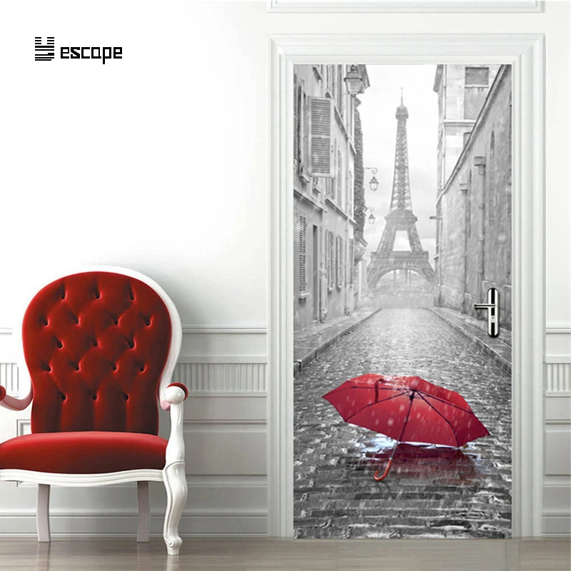 

3D Door Sticker DIY Mural Imitation Paris Eiffel Tower Wallpaper Waterproof Self adhesive Door Stickers Home Decor wall sticker