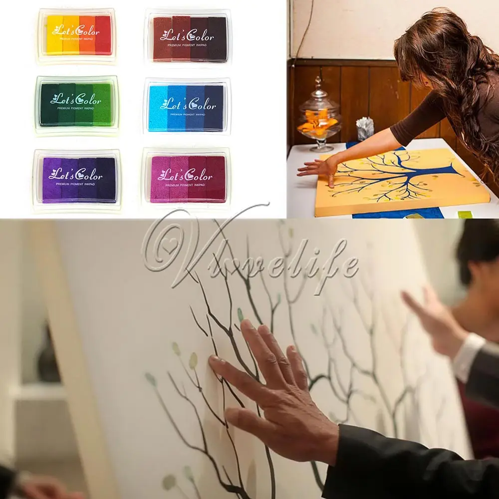 

60cm x 75cm Canvas Fingerprint Tree + 6 pcs 24 colors Sponge Ink pad Wedding party graduation decoration