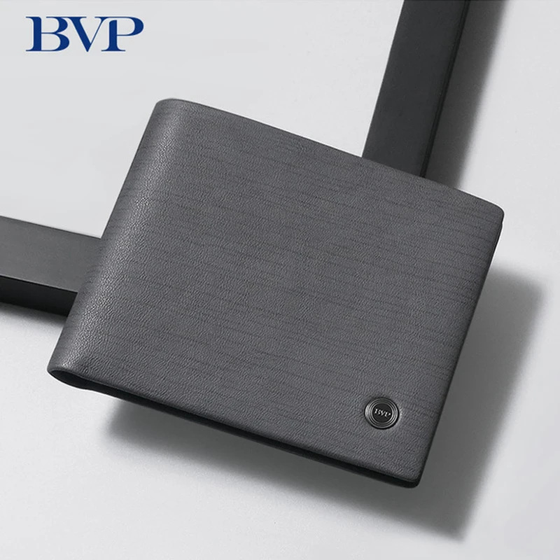 Мужские деловые кошельки из натуральной кожи BVP серый короткий кошелек мужской с