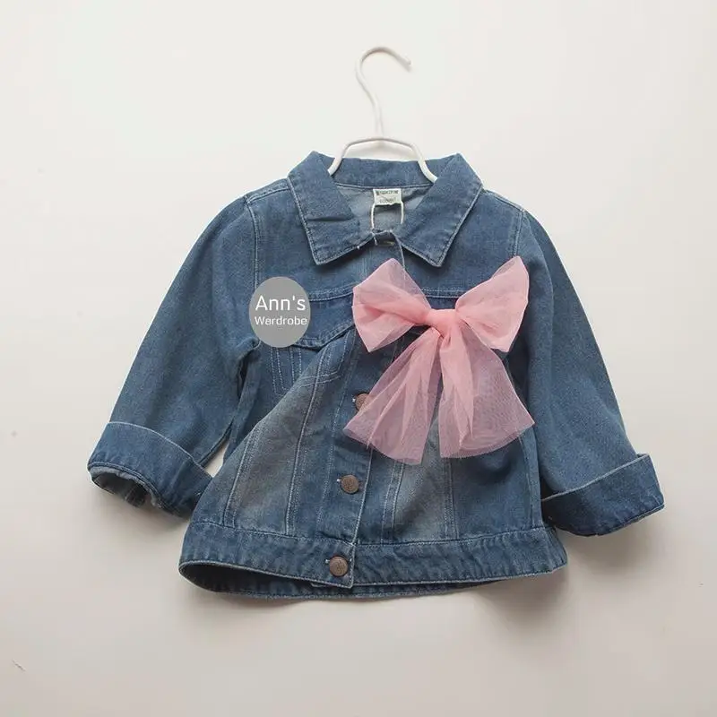Girl's denim jacket Stylish bow tie decorated with cute spring and
