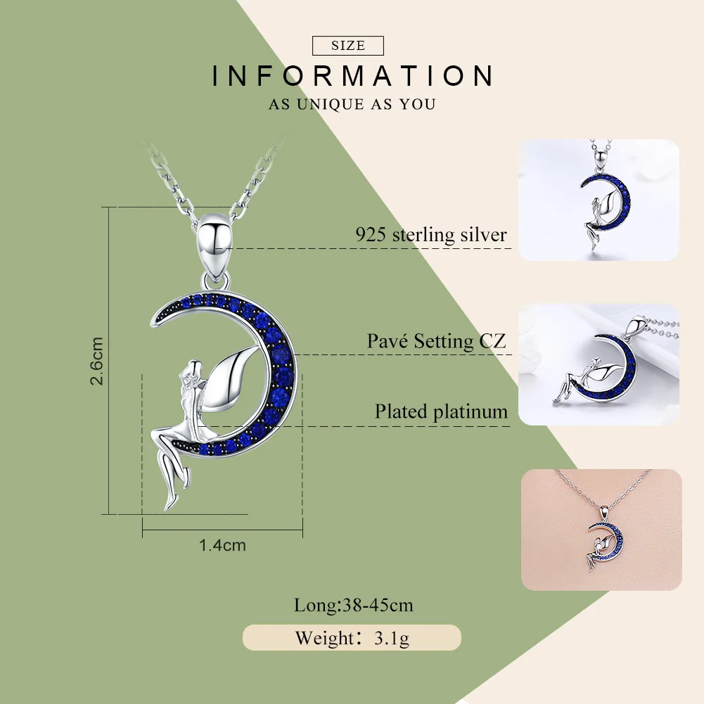 WOSTU классический Лидер продаж 925 пробы Серебряная Фея в голубой Луне CZ кулон ожерелье для женщин ювелирные изделия модный подарок CQN244